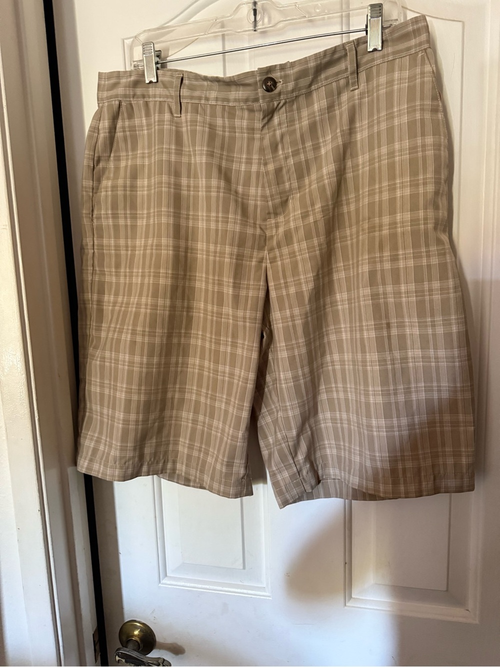 adidas Men's Beige Plaid Flat Front Shorts
